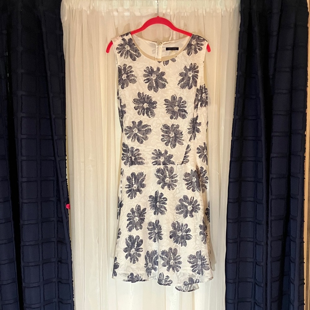 Tommy Hilfiger Floral Drop Waist Midi Dress in White and Blue